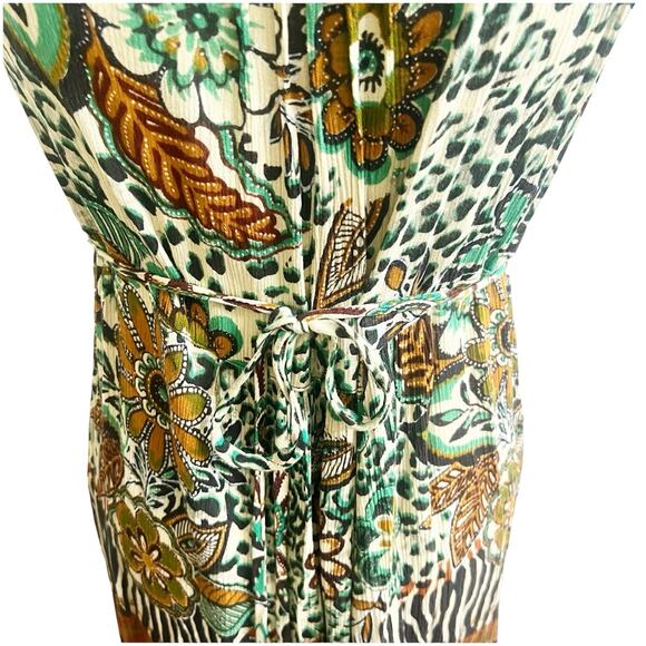 Forbidden Safari Print Dress Midi Size Medium Studded Neckline Tan Black Hippie - Picture 9 of 13